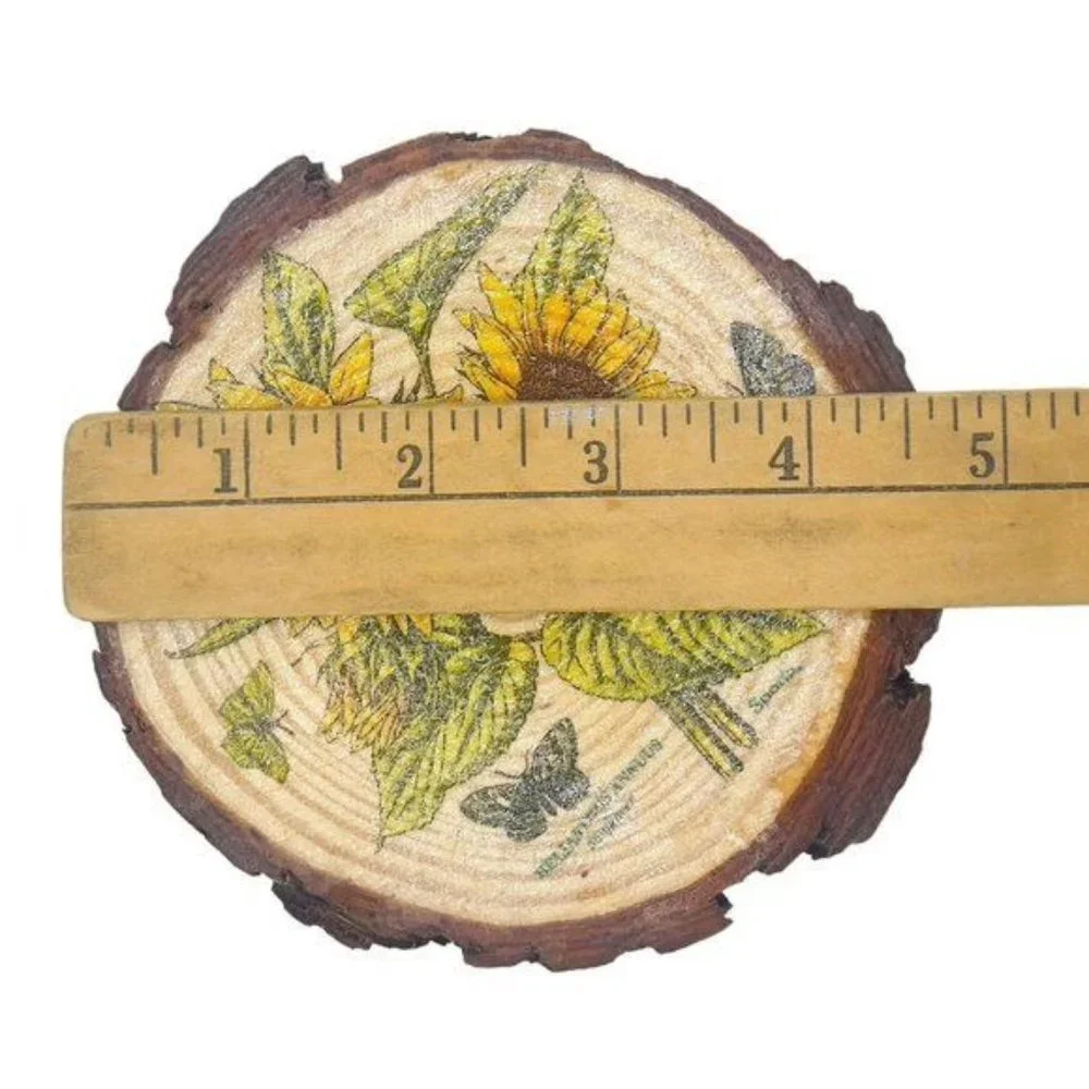 Wood Coasters Decoupaged Art with Yellow Sunflowers and Vintage Truck Napkins - Picture 5 of 12